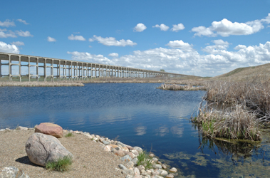 This view of the marshlands and aqueduct is the perfect spot for a picnic.